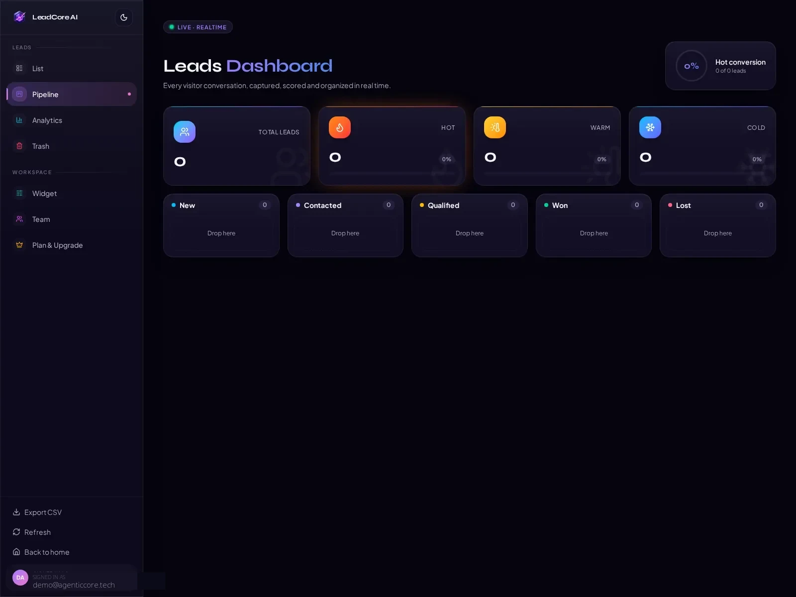 Sanitized LeadCore AI pipeline interface